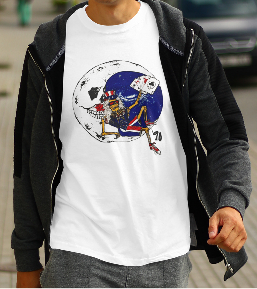Grateful Dead 1990 Rare Uncle Sam Skeleton Moon Playing Cards T-Shirt