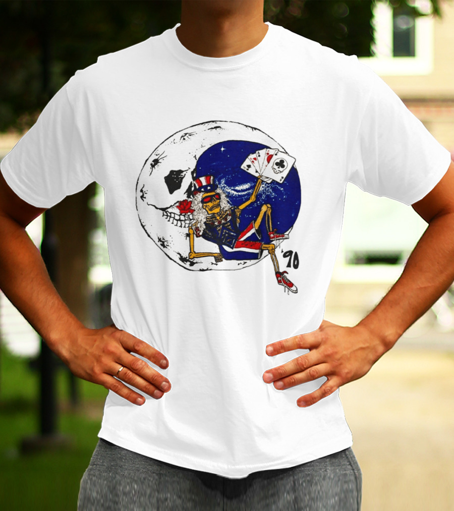 Grateful Dead 1990 Rare Uncle Sam Skeleton Moon Playing Cards T-Shirt