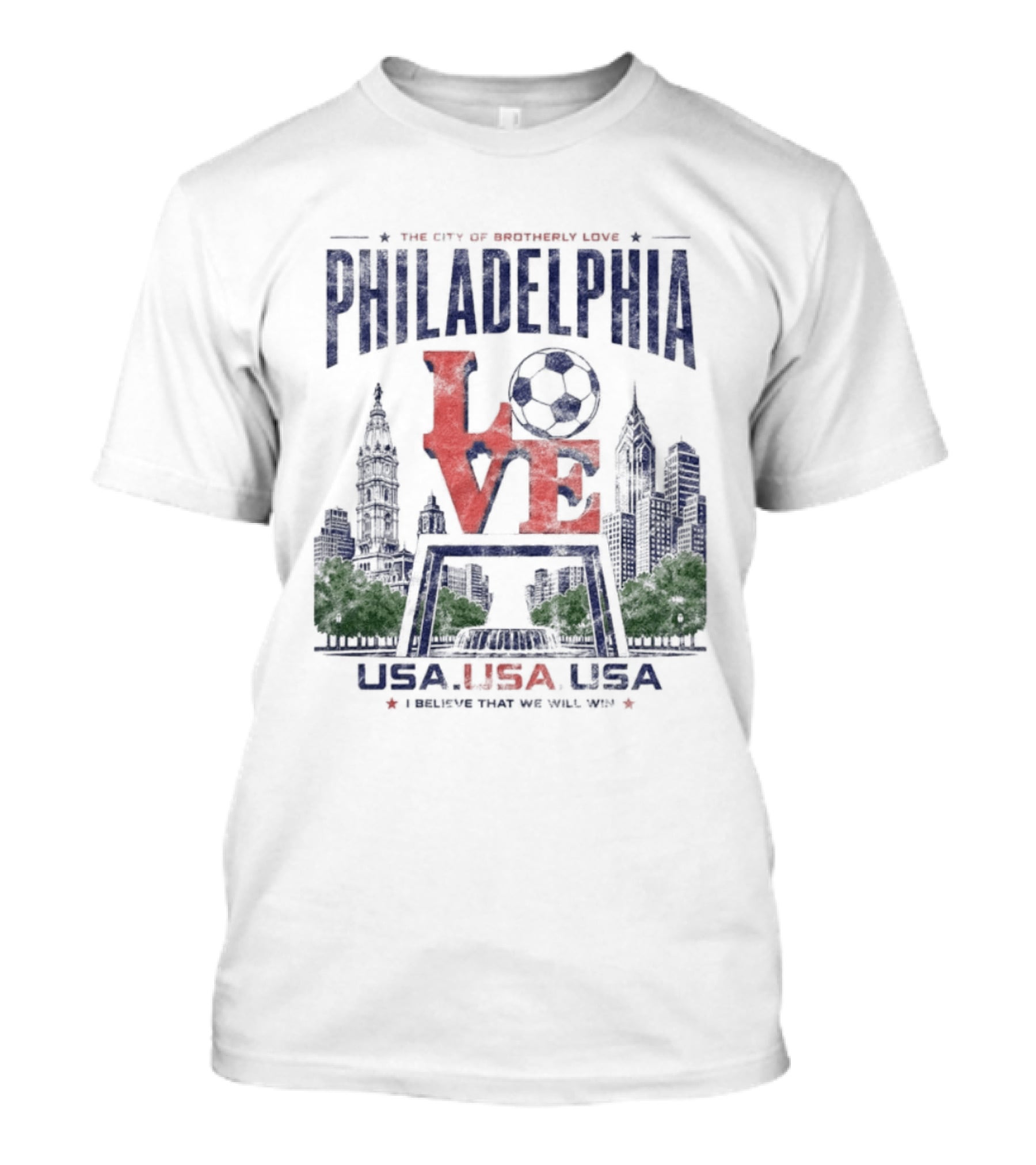 Philadelphia Pennsylvania Love Soccer Skyline USA Patriotic Distressed T-Shirt