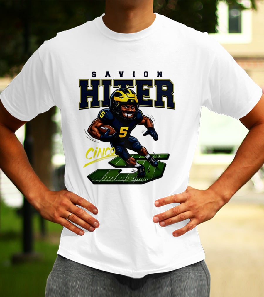 Savion Hiter Number 5 Cinco Valiant Michigan Wolverines Football Cartoon T-Shirt