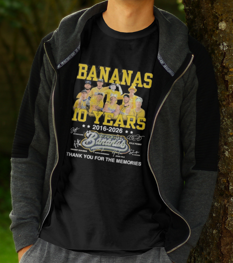 Bananas Baseball 10 Years 2016 2026 Thank You For The Memories T-Shirt