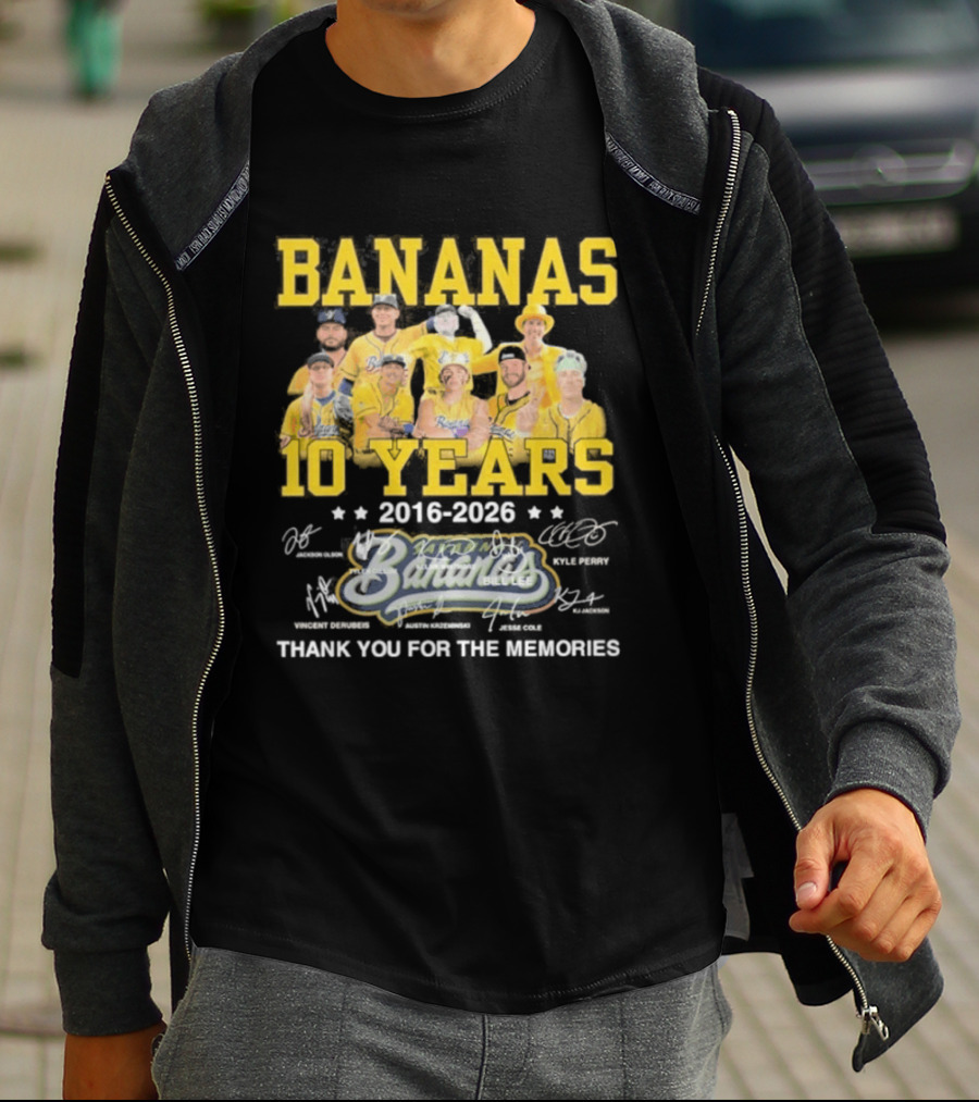 Bananas Baseball 10 Years 2016 2026 Thank You For The Memories T-Shirt