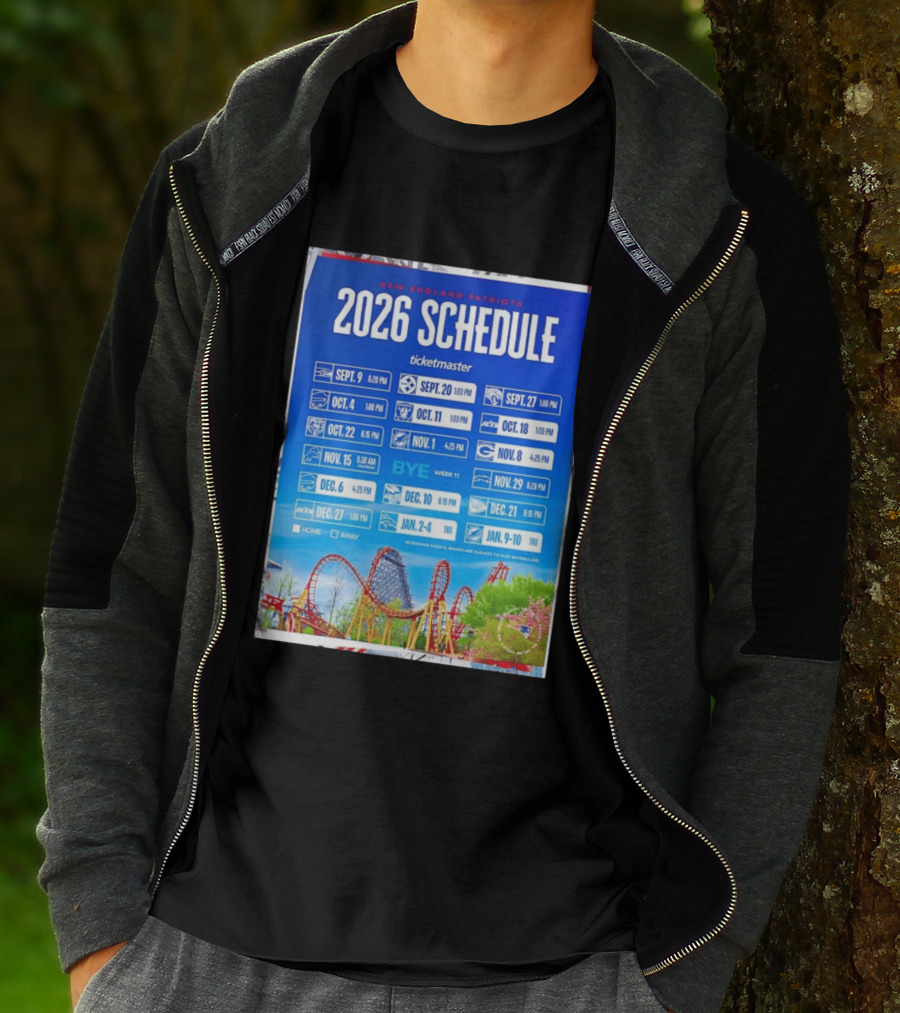 New England Patriots 2026 Schedule Ticketmaster September To January Kickoffs T-Shirt
