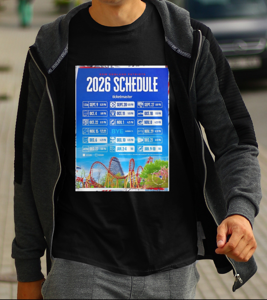 New England Patriots 2026 Schedule Ticketmaster September To January Kickoffs T-Shirt