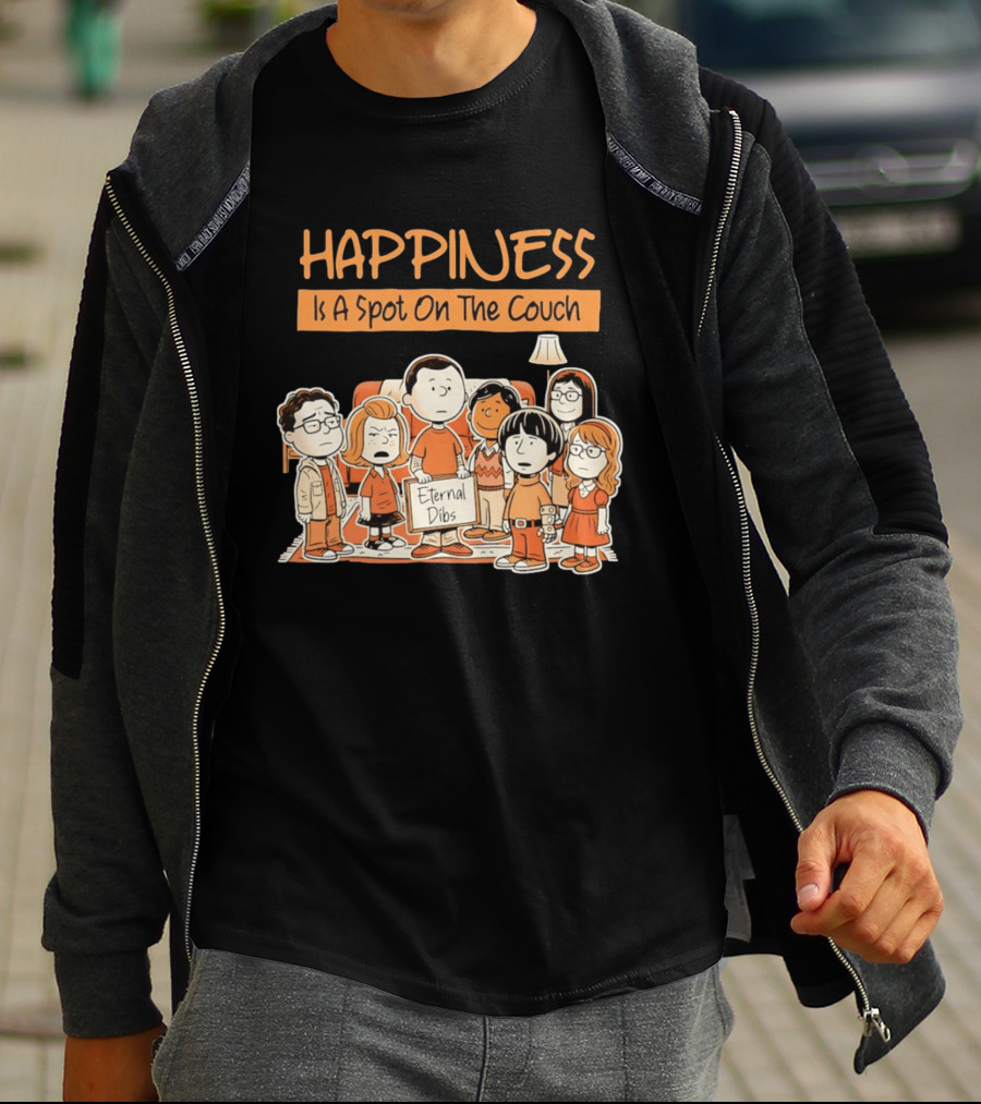 Happiness Is A Spot On The Couch Eternal Dibs Peanuts Style Scene T-Shirt