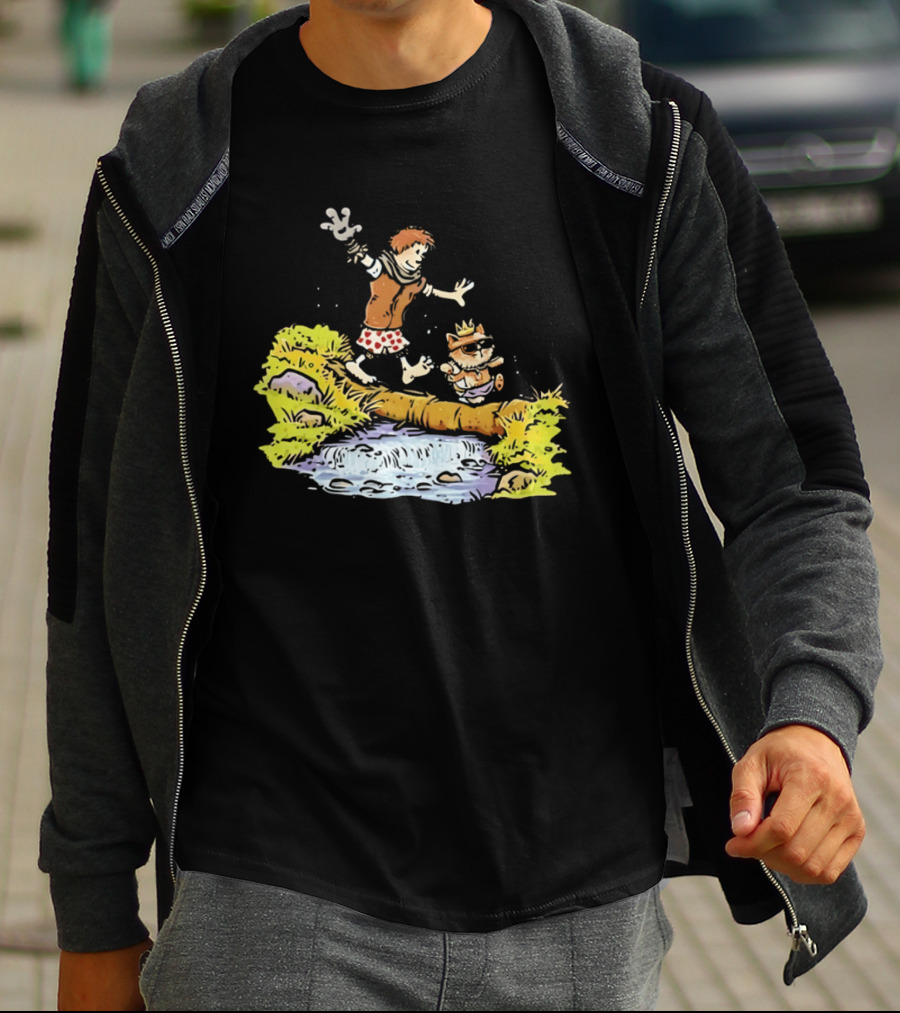 Princess Donut Calvin And Hobbes Comic Adventure Carl Crossing Log T-Shirt