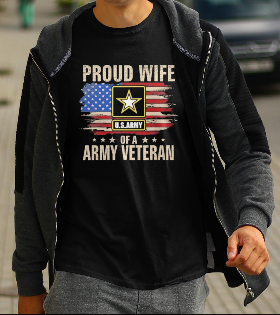 Proud Wife Of A U.S. Army Veteran American Flag Stars T-Shirt