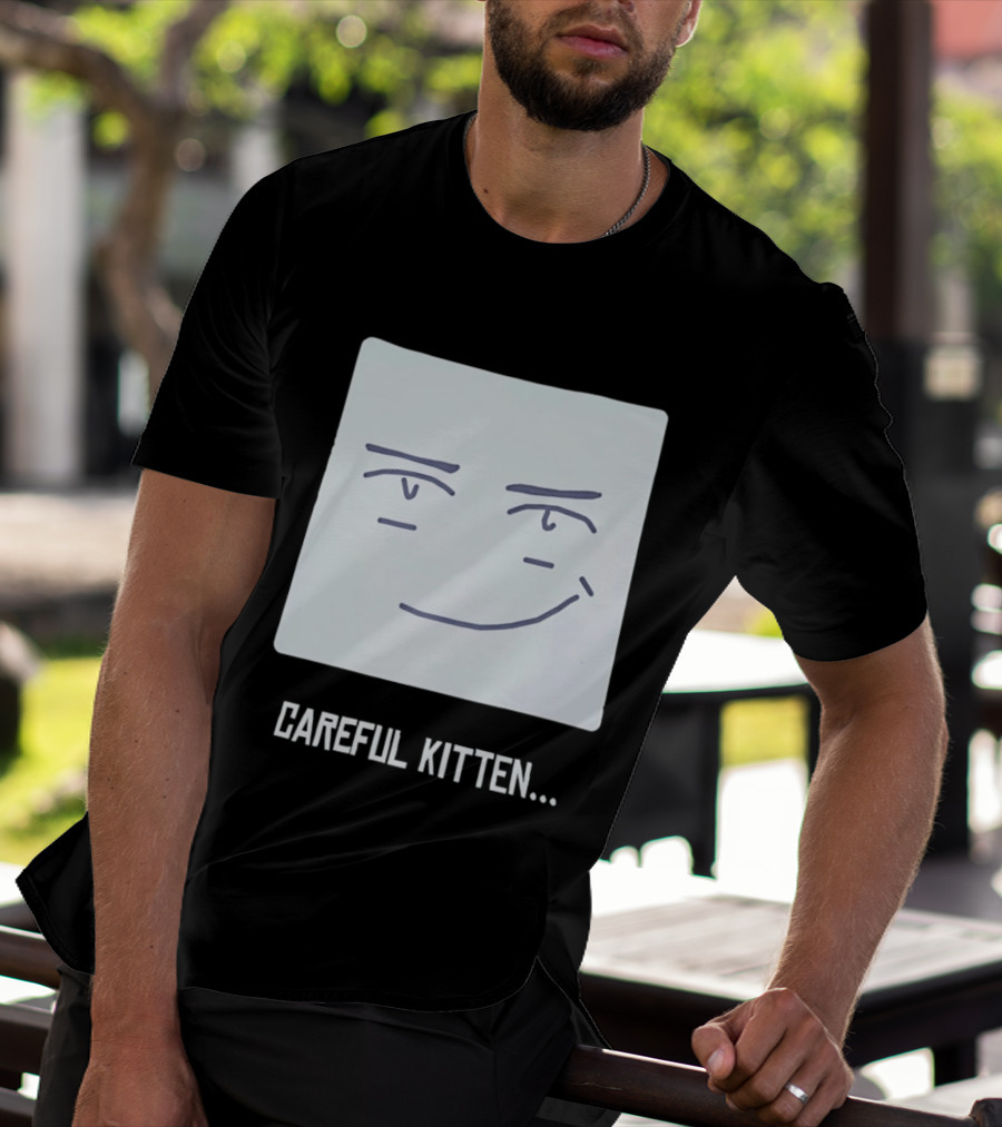 Roblox Man Face Careful Kitten Meme T-Shirt