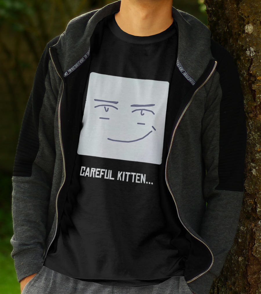 Roblox Man Face Careful Kitten Meme T-Shirt