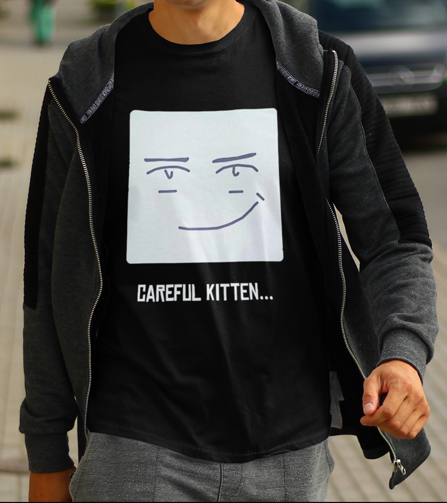 Roblox Man Face Careful Kitten Meme T-Shirt