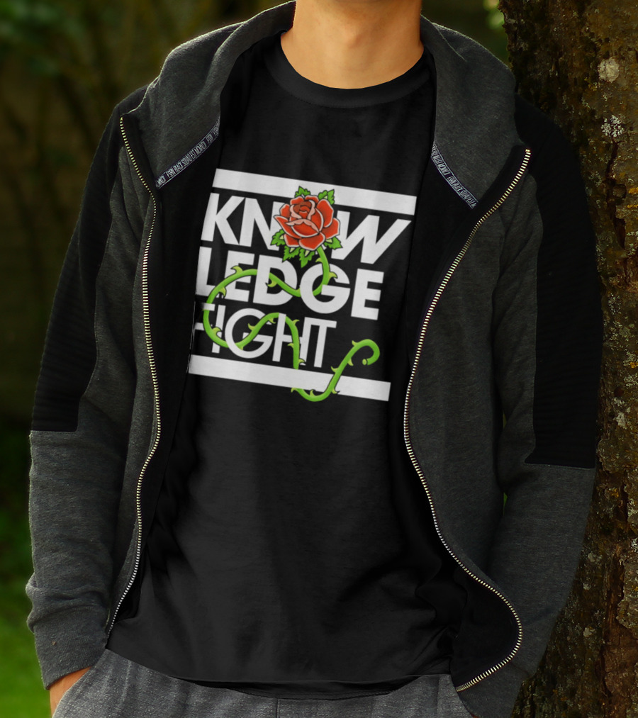 Knowledge Fight Rose With Green Vine Accents T-Shirt