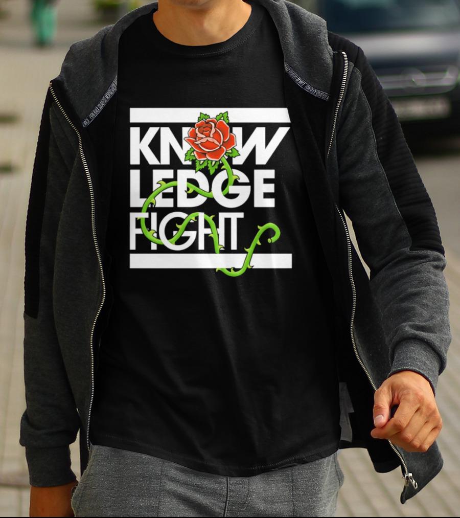 Knowledge Fight Rose With Green Vine Accents T-Shirt