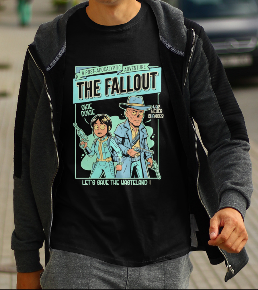 Lucy And Ghoul Post Apocalyptic Adventure Okie Dokie Let's Save The Wasteland Duo Fallout T-Shirt