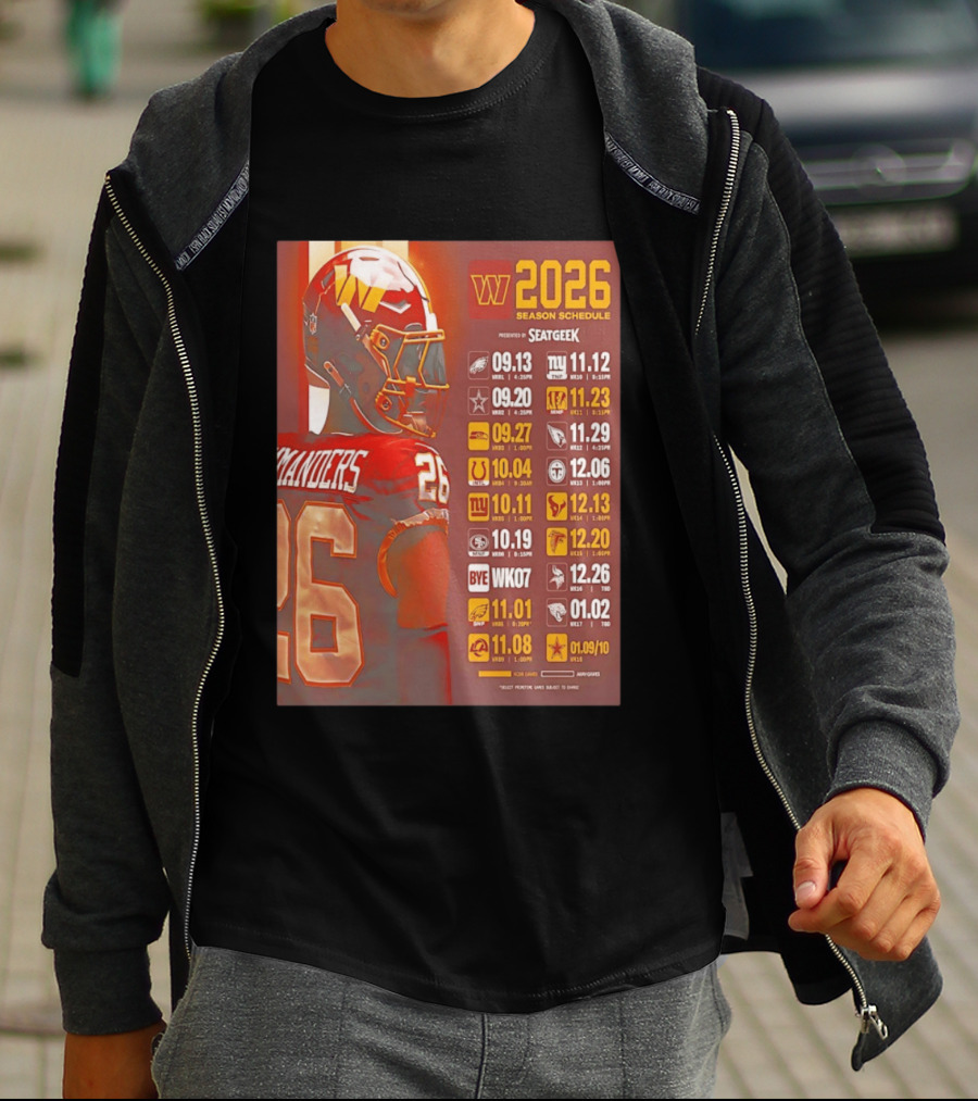 Washington Commanders 2026 Season Schedule Dates And Times By SEATGEEK T-Shirt