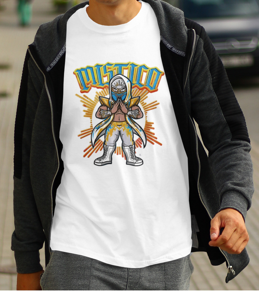 Mistico Cartoon Wrestler Sunburst AEW Lucha Libre T-Shirt