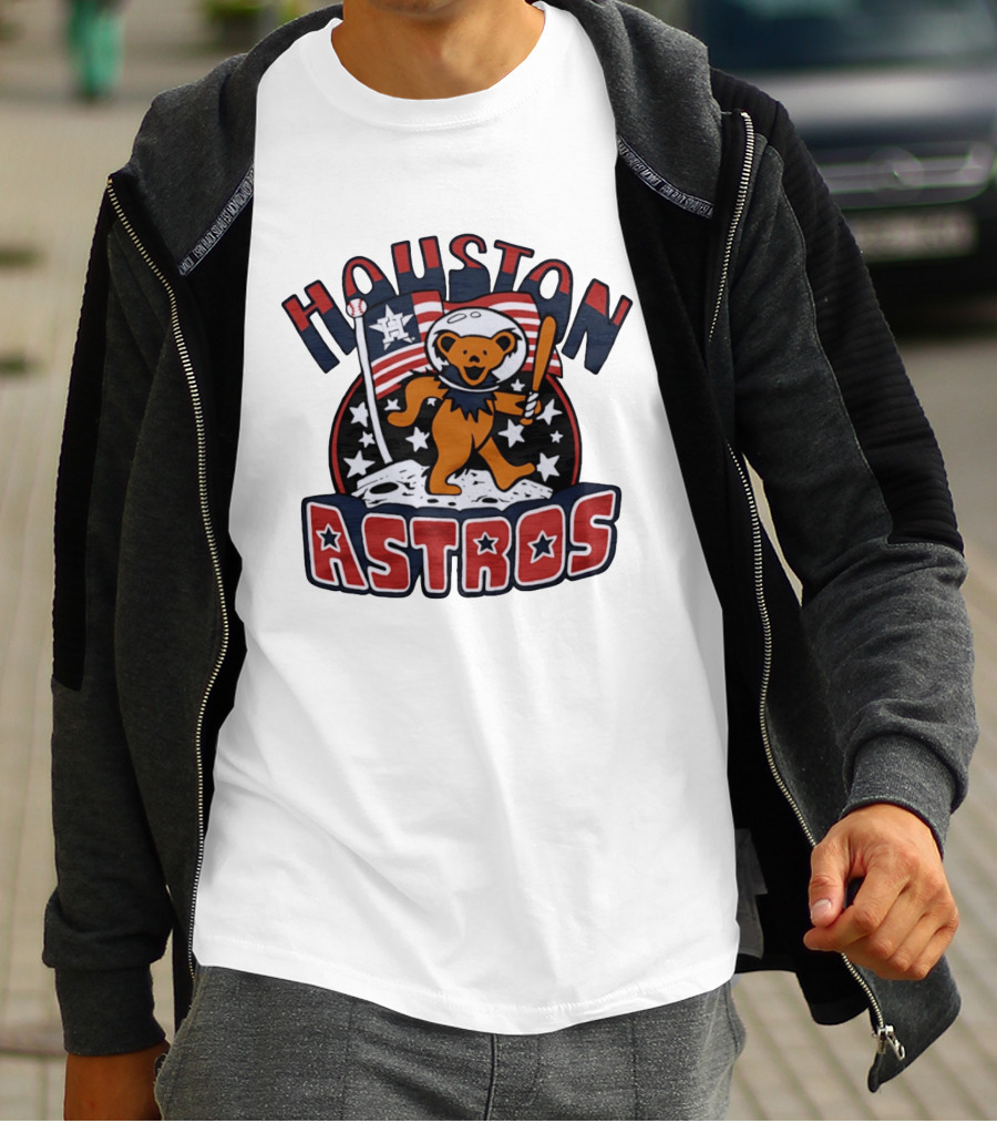 Houston Astros Grateful Dead Dancing Bear Astronaut Moon Scene T-Shirt
