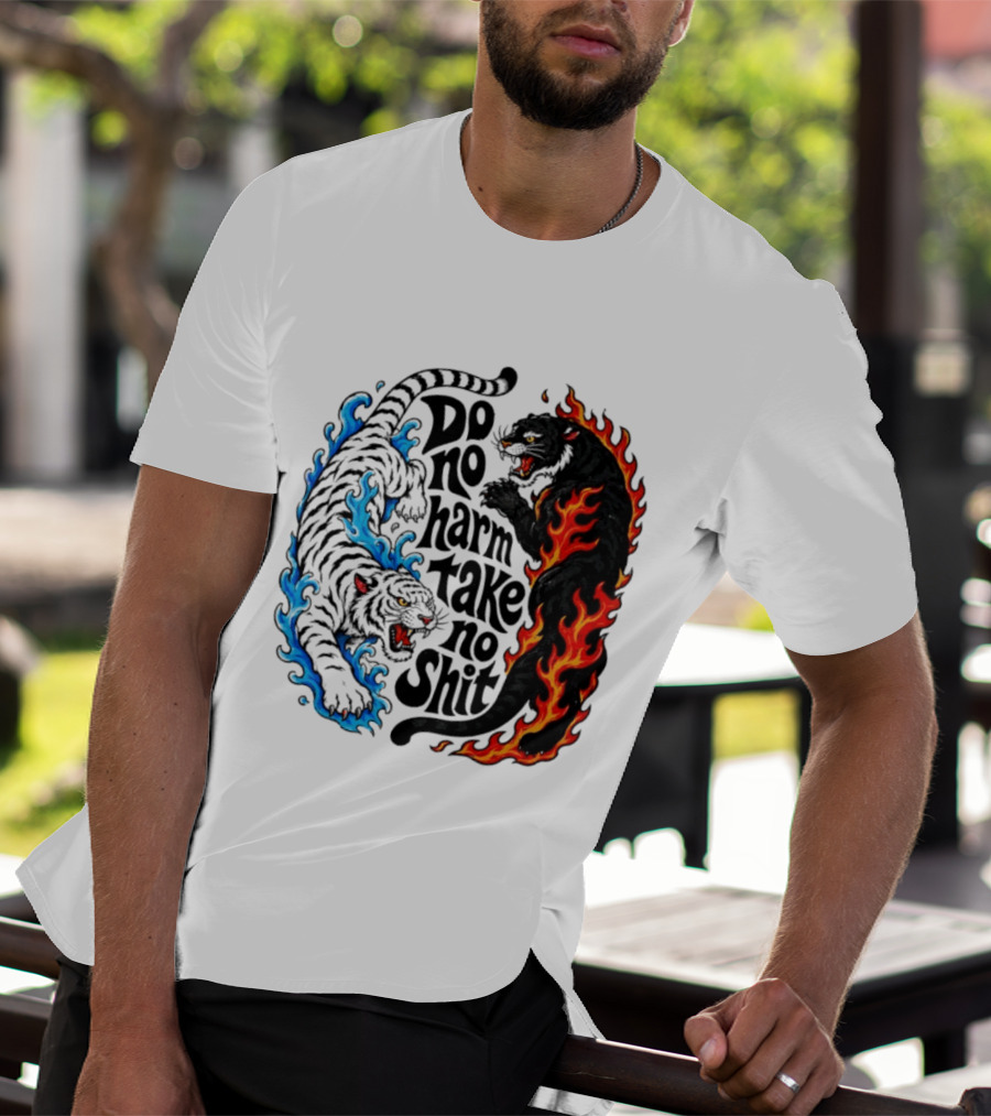 Do No Harm Take No Shit Blue Tiger And Fire Panther T-Shirt