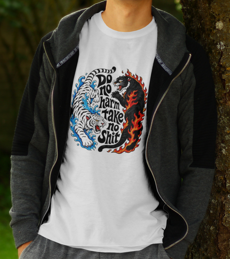 Do No Harm Take No Shit Blue Tiger And Fire Panther T-Shirt