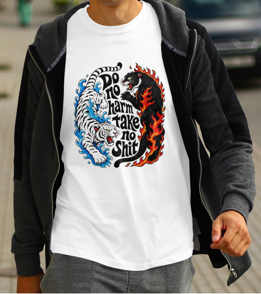 Do No Harm Take No Shit Blue Tiger And Fire Panther T-Shirt