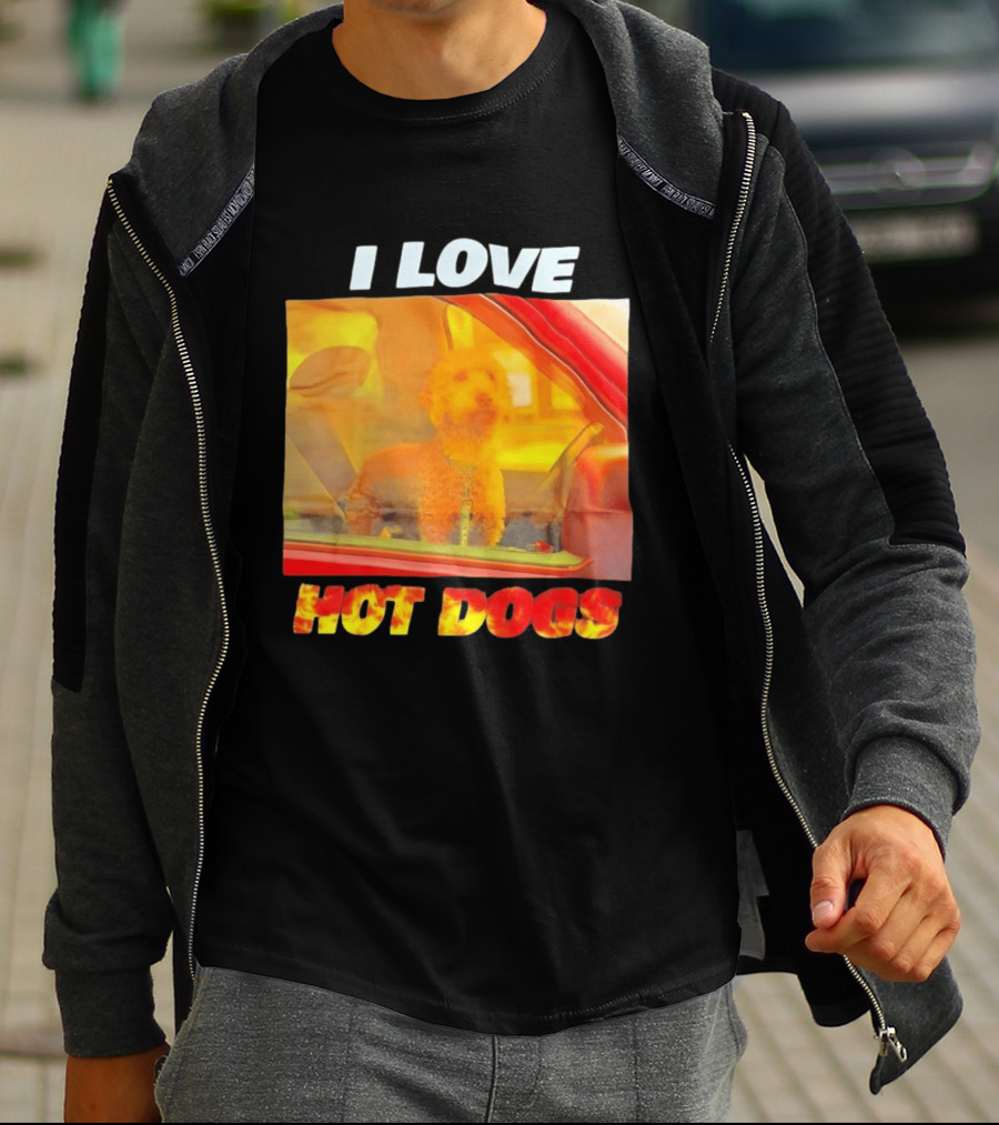 I Love Hot Dogs Poodle In Car T-Shirt