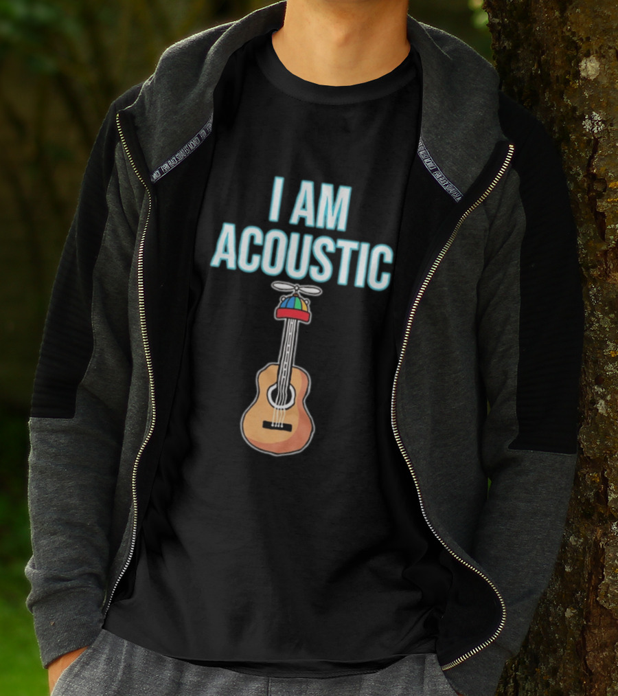 I Am Acoustic Guitar With Beanie Propeller Hat T-Shirt