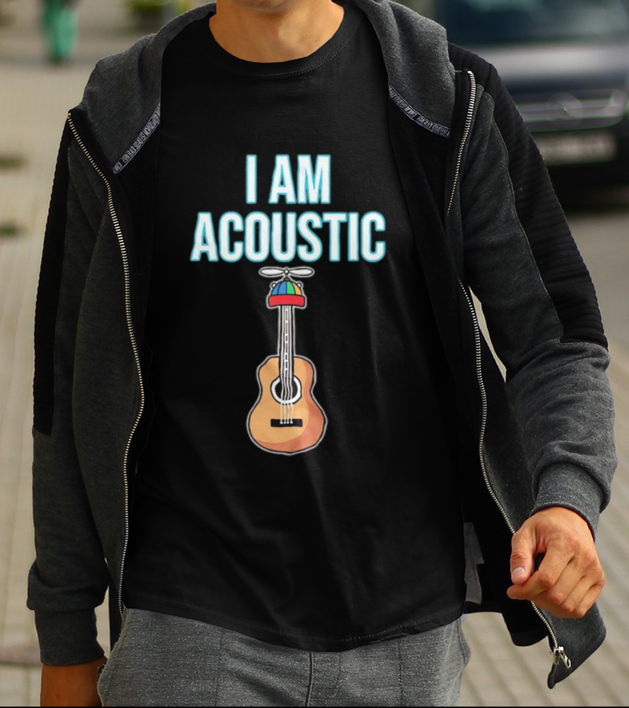 I Am Acoustic Guitar With Beanie Propeller Hat T-Shirt