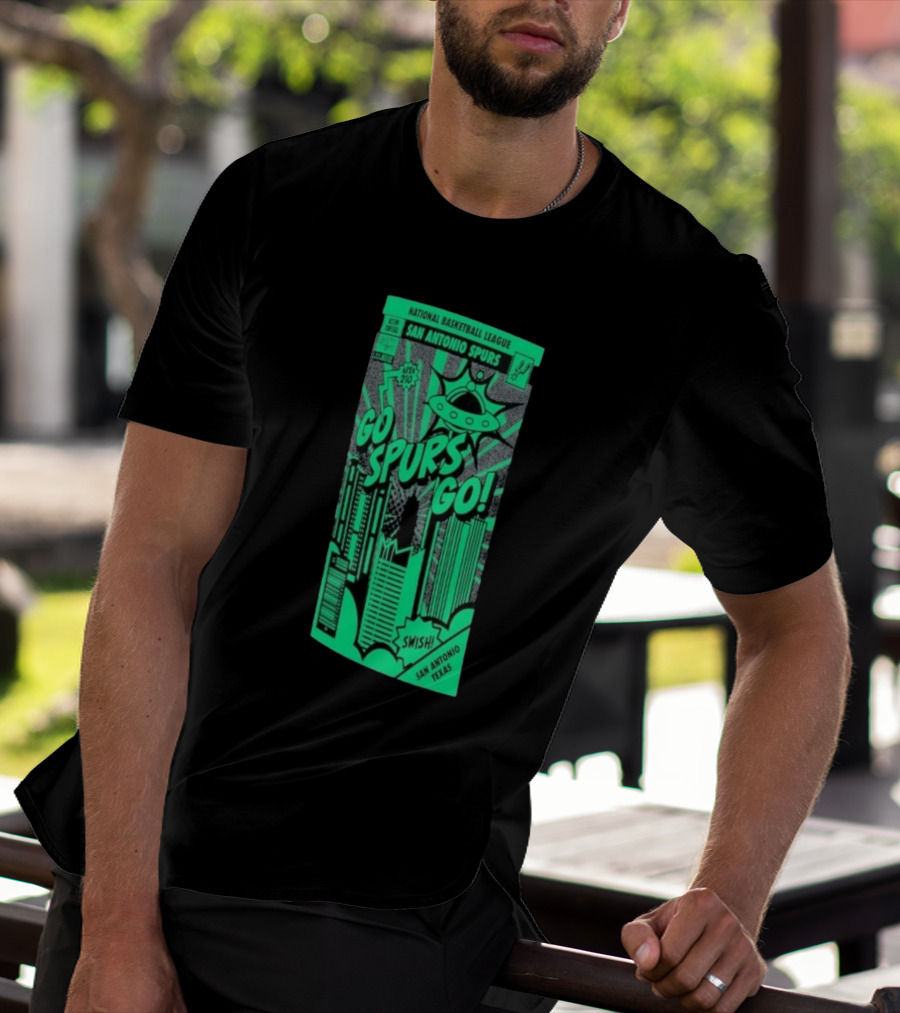 National Basketball League San Antonio Spurs Go Spurs Go Area 210 San Antonio Texas Comic Swish T-Shirt