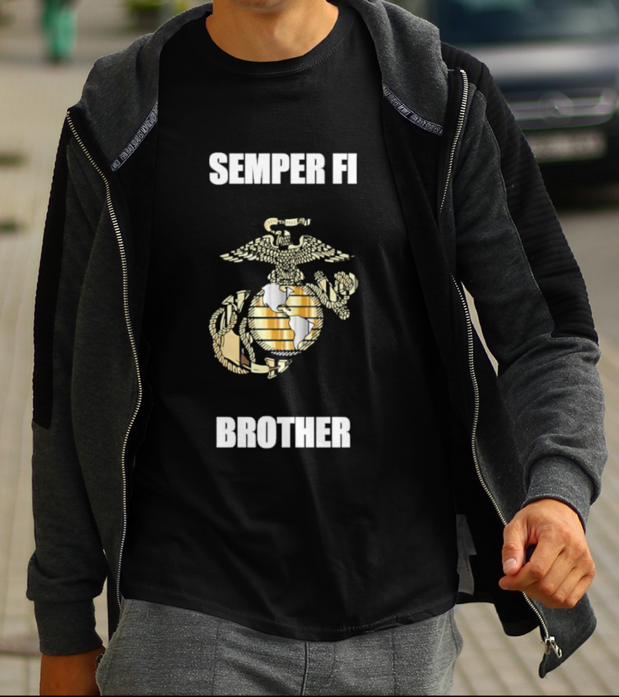 Semper Fi Brother United States Marine Corps Emblem With Eagle Anchor Globe T-Shirt