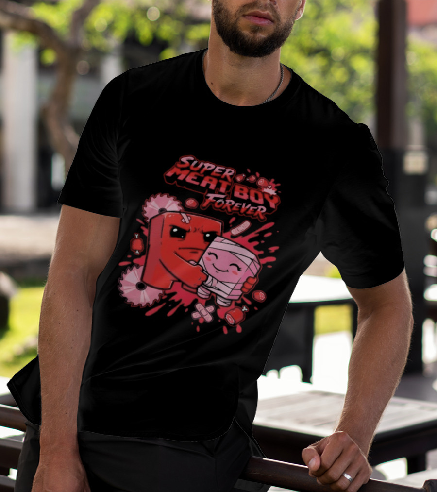 Super Meat Boy Forever Retro Character Hugging T-Shirt