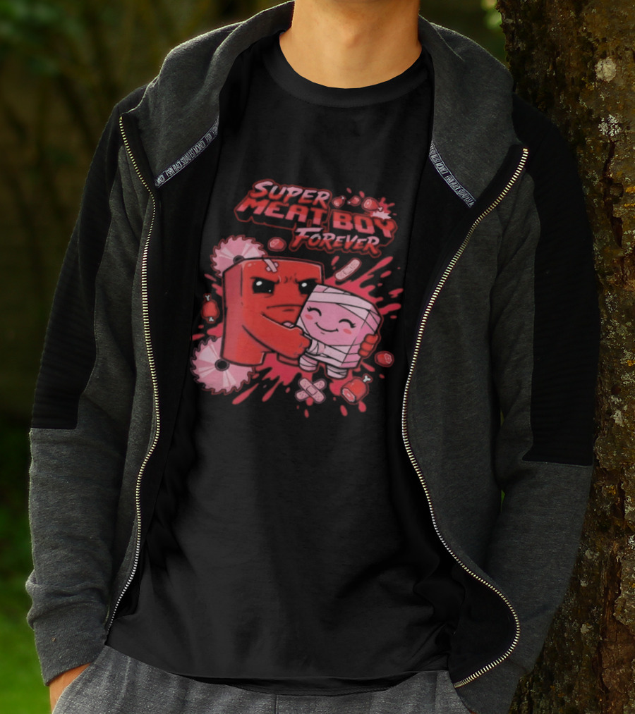 Super Meat Boy Forever Retro Character Hugging T-Shirt