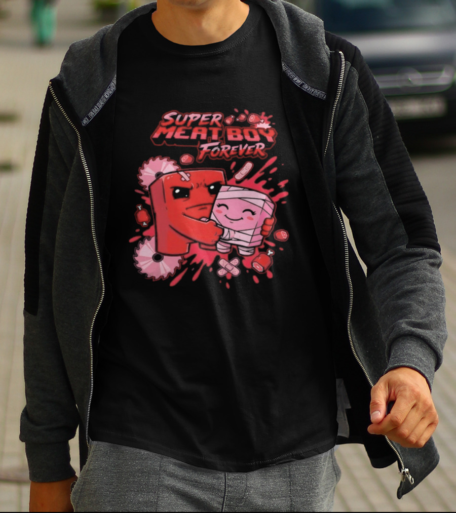 Super Meat Boy Forever Retro Character Hugging T-Shirt