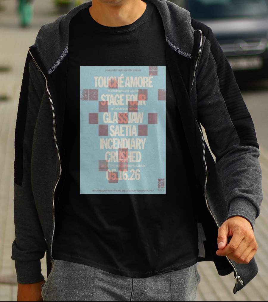 Touché Amoré Stage Four With Glassjaw Saetia Incendiary Crushed Los Angeles May 16 2026 T-Shirt