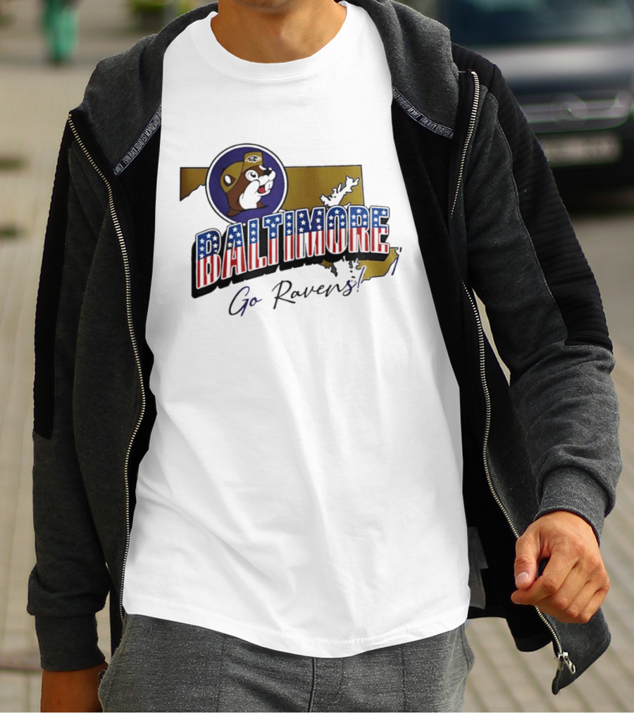 Baltimore Ravens Go Ravens Buc Ee's Patriotic Map Collaboration T-Shirt