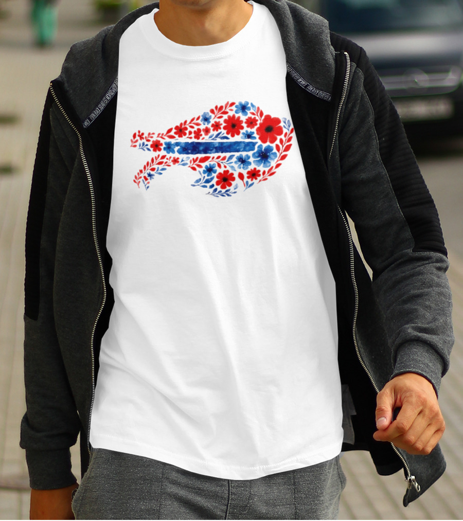 Buffalo Bills Floral Team Art Blue And Red Flowers T-Shirt