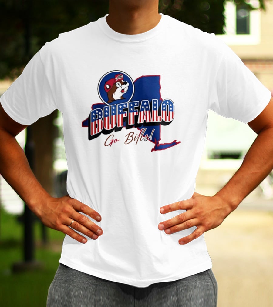 Buffalo Bills Buc Ee's Patriotic Go Bills Map T-Shirt