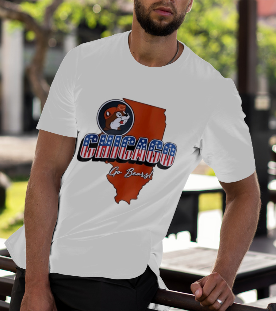 Chicago Bears Buc Ee's Go Bears Patriotic Illinois Map T-Shirt