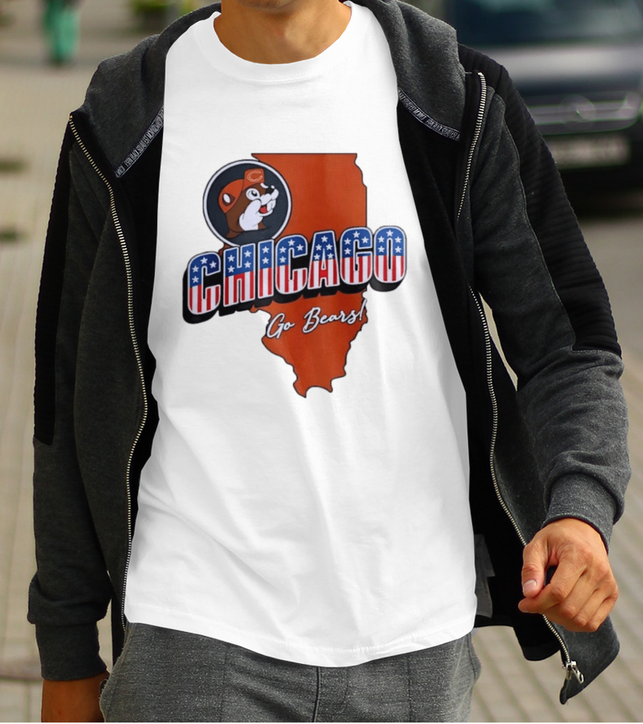 Chicago Bears Buc Ee's Go Bears Patriotic Illinois Map T-Shirt