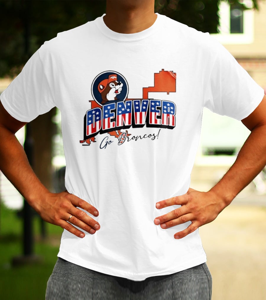 Denver Broncos Buc Ee's Go Broncos Patriotic Map T-Shirt