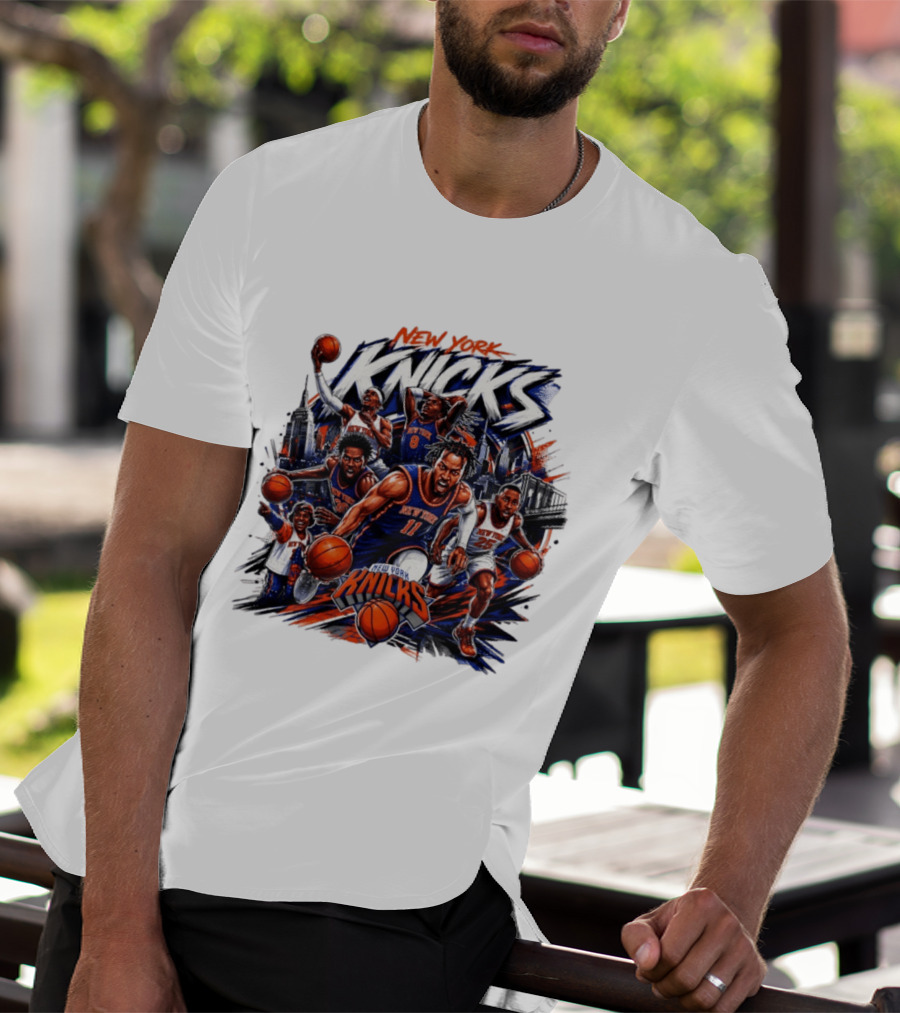 New York Knicks Basketball Team 2026 Skyline Action T-Shirt