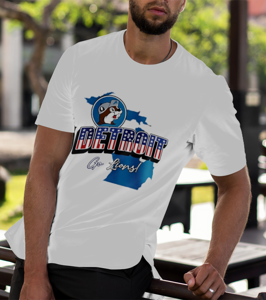 Detroit Lions Buc Ee's Go Lions Patriotic Michigan Map T-Shirt
