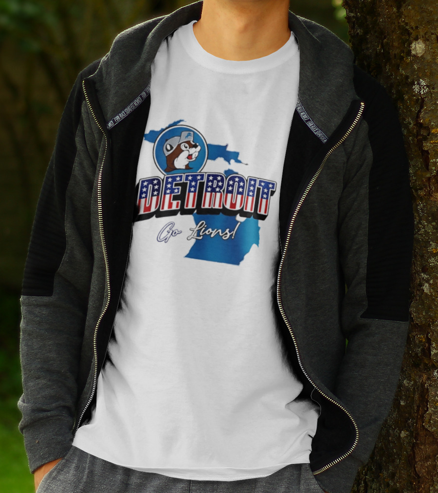 Detroit Lions Buc Ee's Go Lions Patriotic Michigan Map T-Shirt