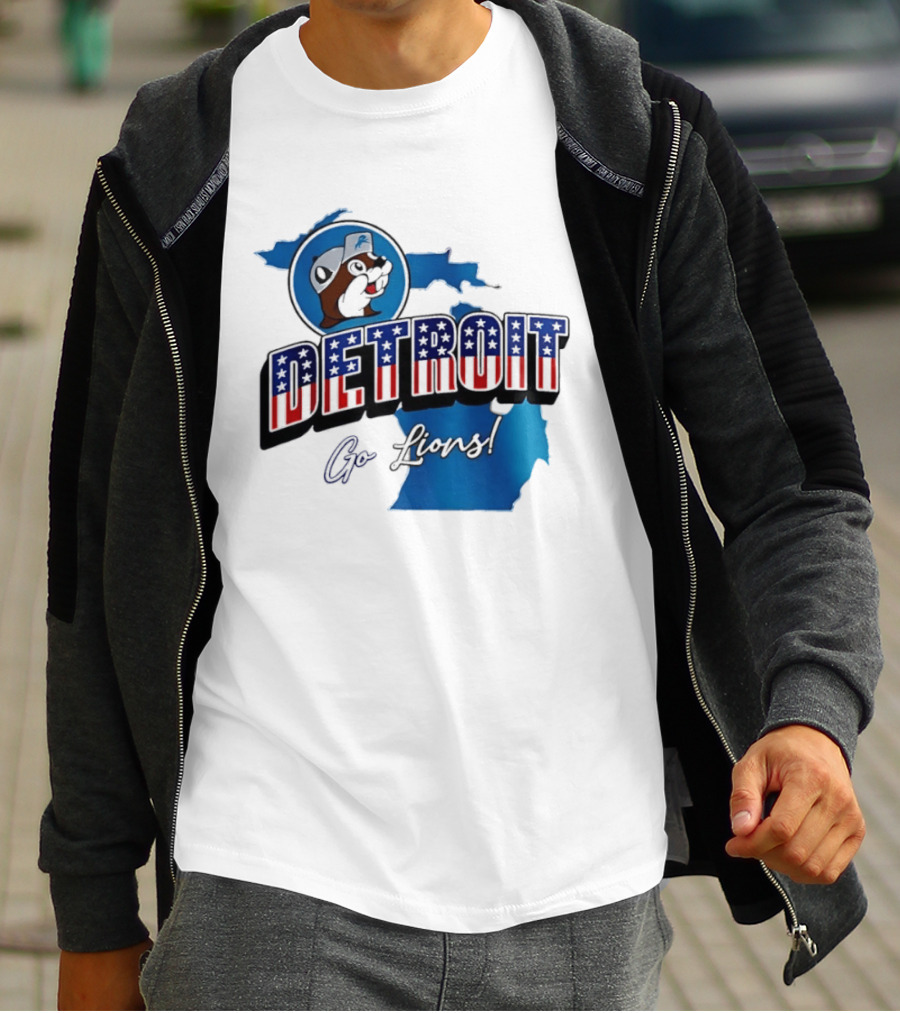 Detroit Lions Buc Ee's Go Lions Patriotic Michigan Map T-Shirt
