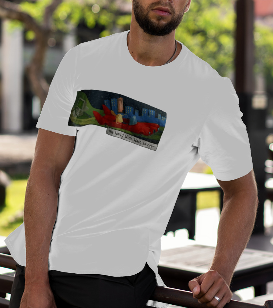 The World Wide Wait Is Over Red Car Cityscape Adventure T-Shirt