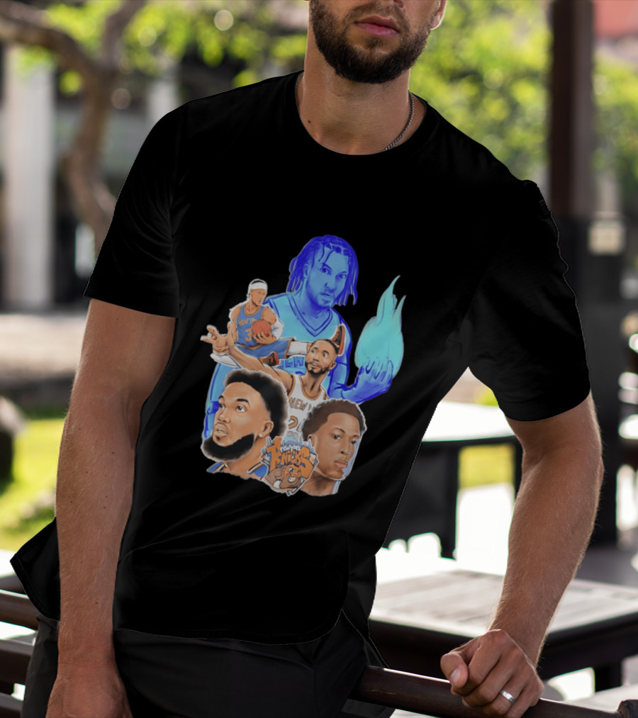New York Knicks Basketball Stars Collage With Team Logo And Players T-Shirt