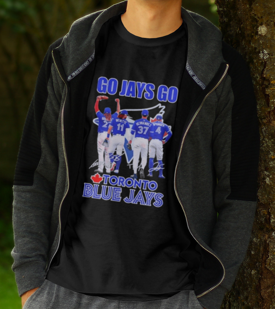 Go Jays Go Toronto Blue Jays Bichette Guerrero Hernandez Springer Autographed Baseball T-Shirt