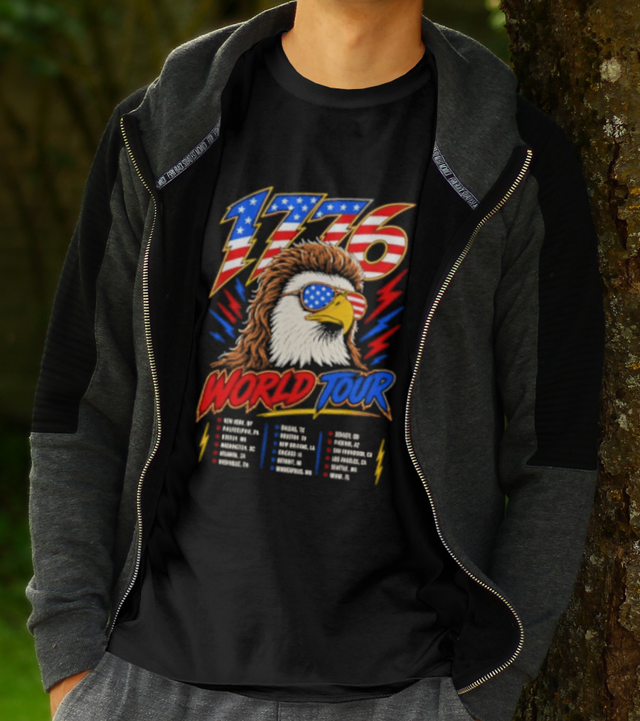 1776 World Tour Bald Eagle Mullet USA Flag Sunglasses T-Shirt