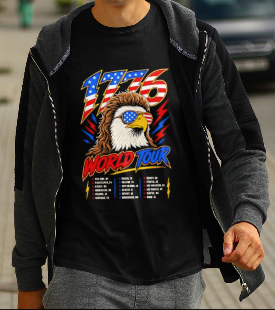 1776 World Tour Bald Eagle Mullet USA Flag Sunglasses T-Shirt