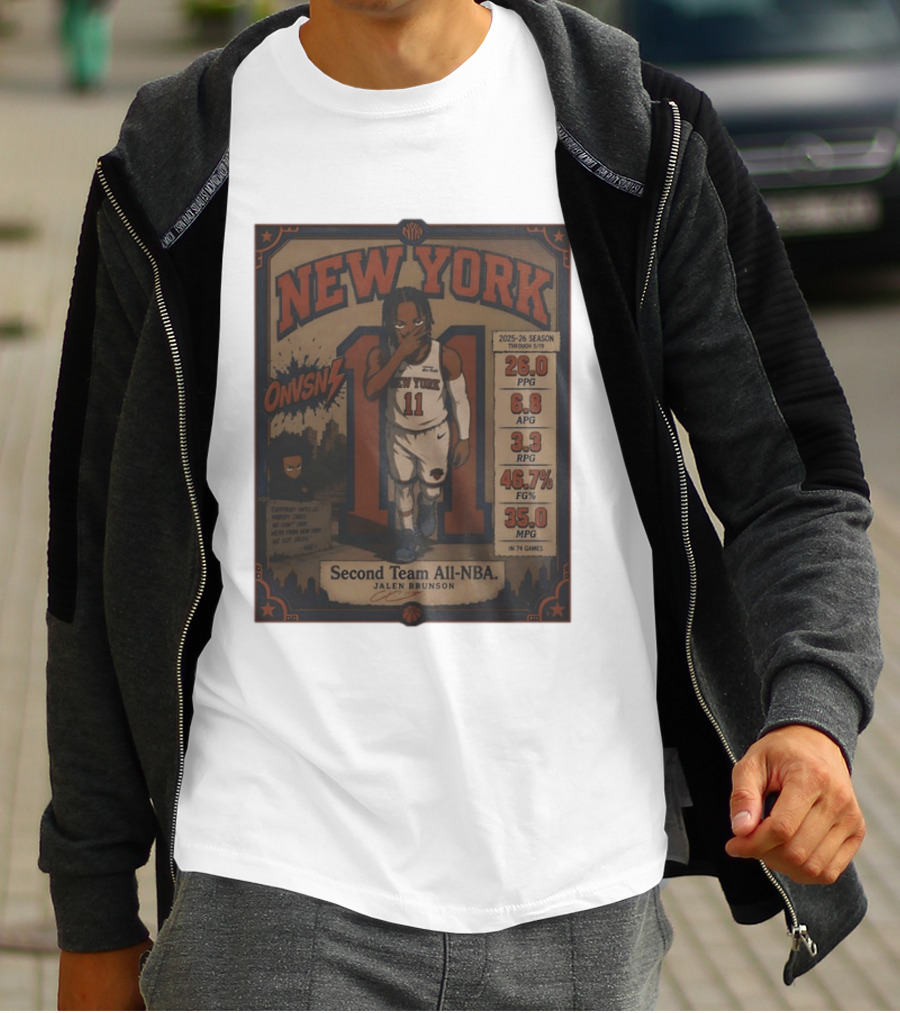 New York Knicks Jalen Brunson Second Team All NBA 2025 26 Season Stats And Animation T-Shirt
