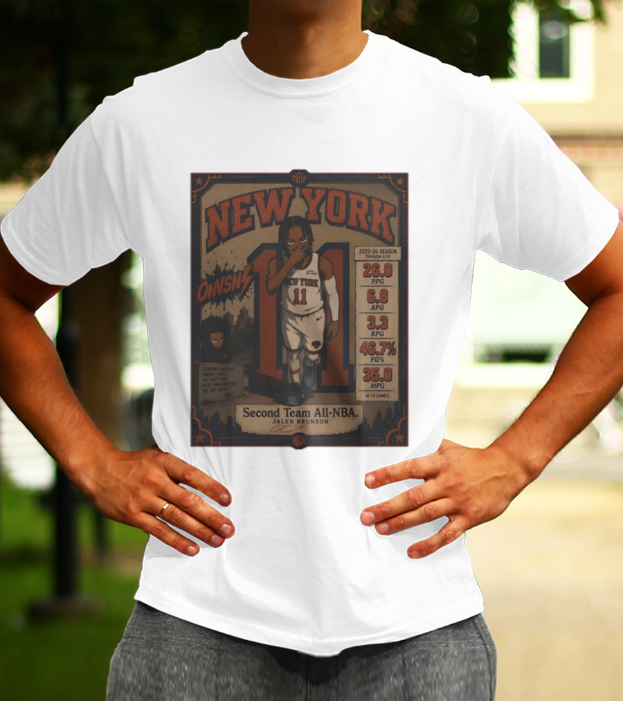 New York Knicks Jalen Brunson Second Team All NBA 2025 26 Season Stats And Animation T-Shirt