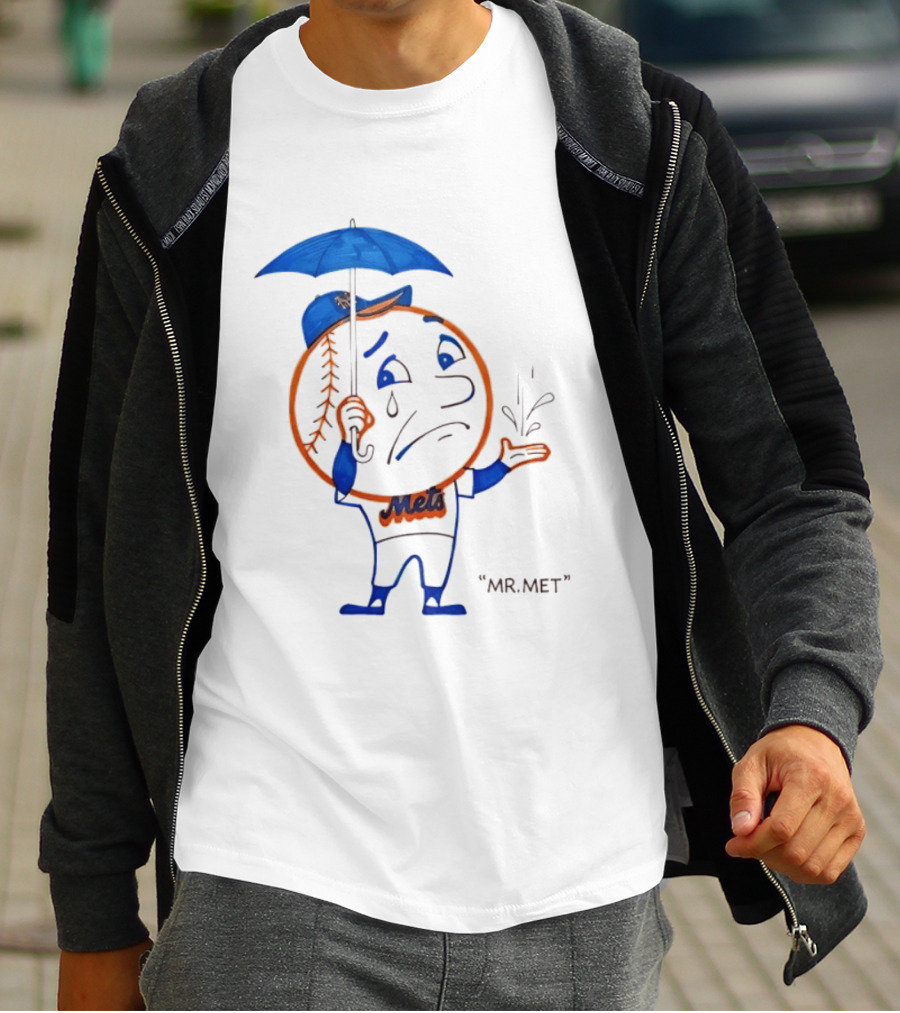 Mr Met New York Mets Rainy Day Mascot Umbrella Splash T-Shirt